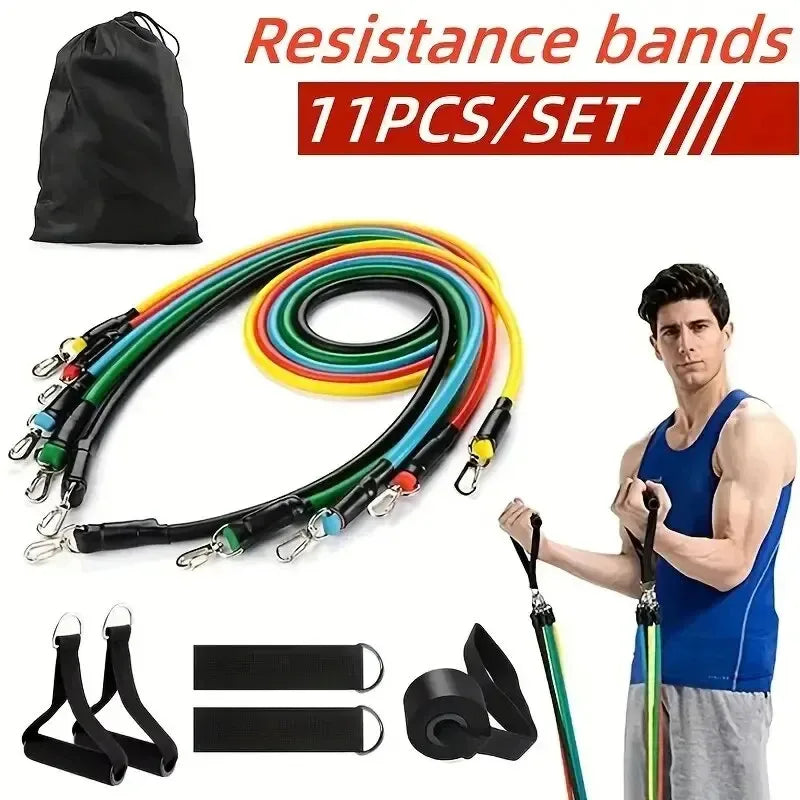 11PCS TPE Resistance Band Set – Full Body Fitness Bands with Handles, Door Anchor & Straps