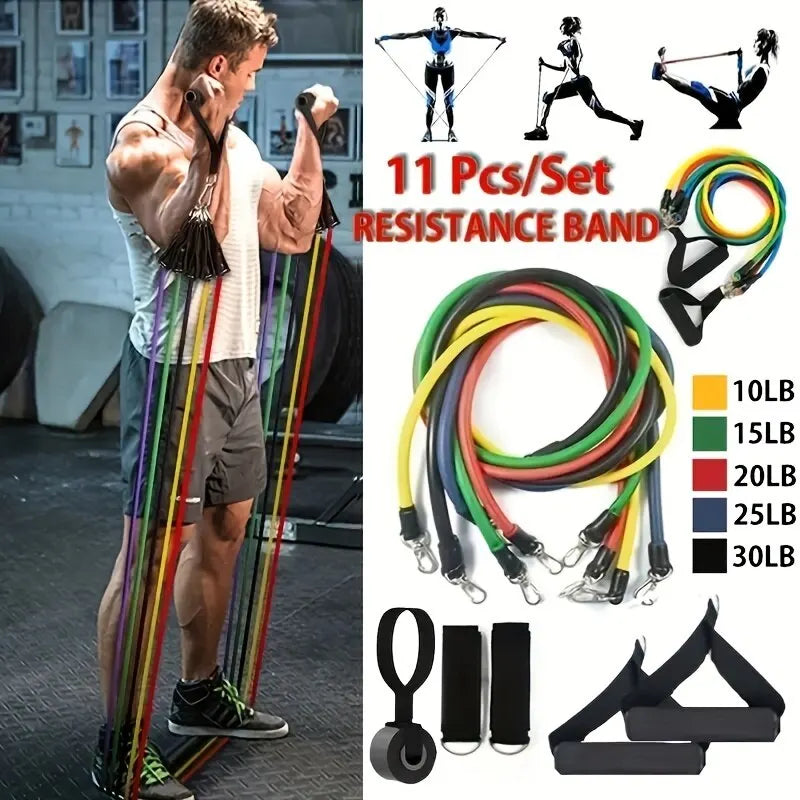 11PCS TPE Resistance Band Set – Full Body Fitness Bands with Handles, Door Anchor & Straps